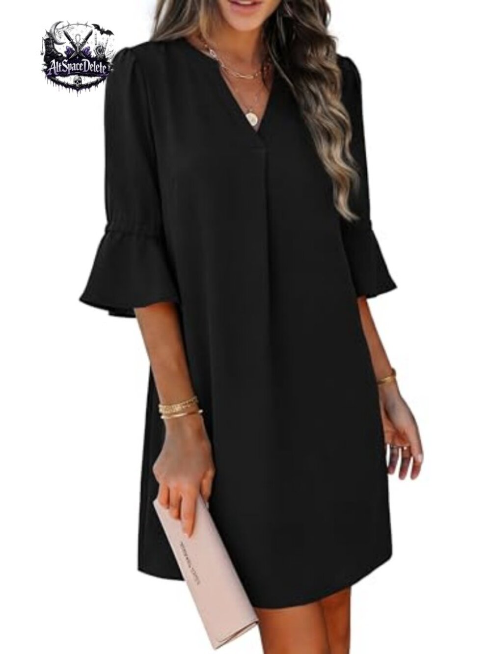 RUMIA Shift Dress Ruffle Sleeve V-Neck Loose Casual Summer
